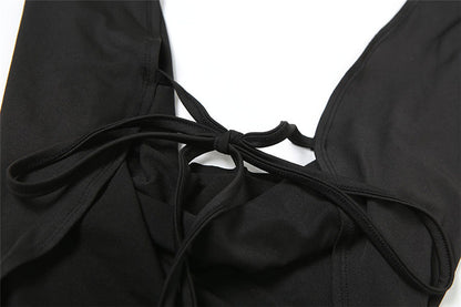 Tube Top & Halter Deep VNeck Backless Lace Up Jumpsuit Set | noémi