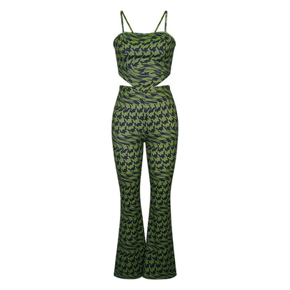 Green Two Piece Set | Sleeveless Vest Top Wide Leg Pants | noémi