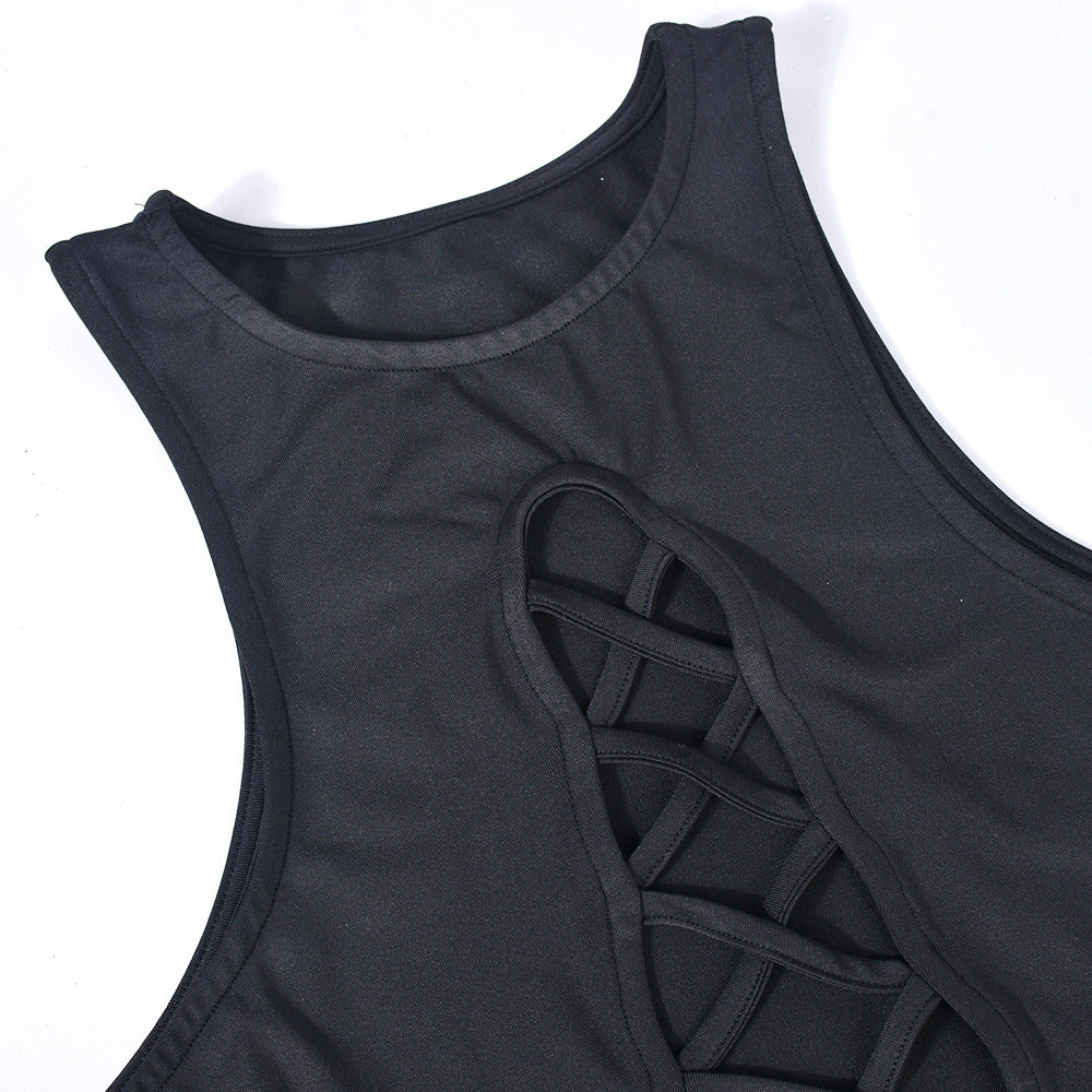 Womens Sleeveless Drawstring Cutout Dress with Ribbon Detail | noémi