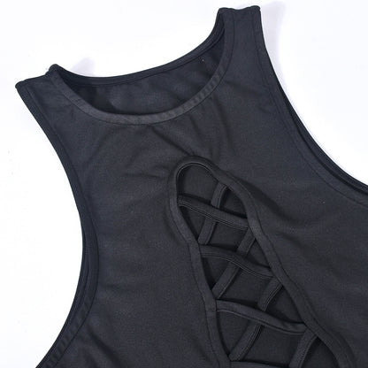 Womens Sleeveless Drawstring Cutout Dress with Ribbon Detail | noémi