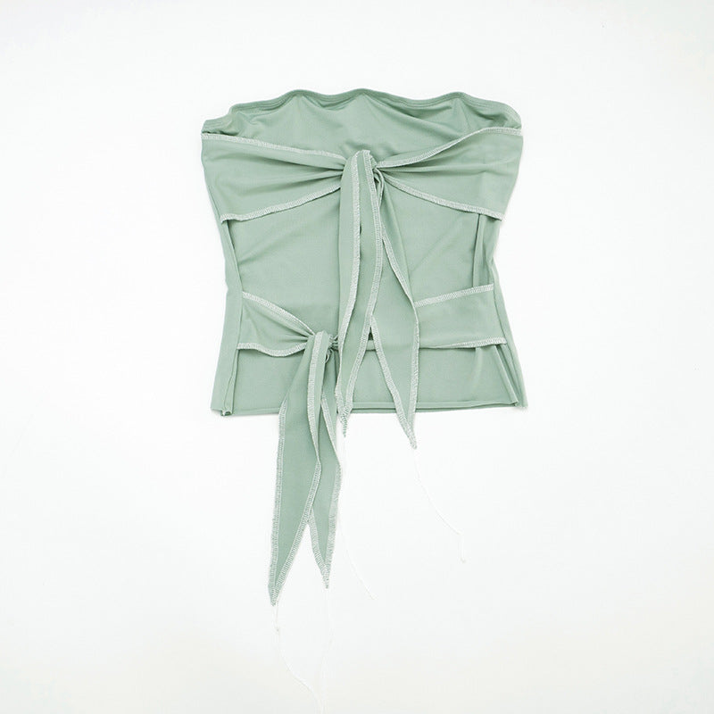 Strapless Tie Front Tube Top | Ruched Bustier in Soft Stretch Fabric | noémi