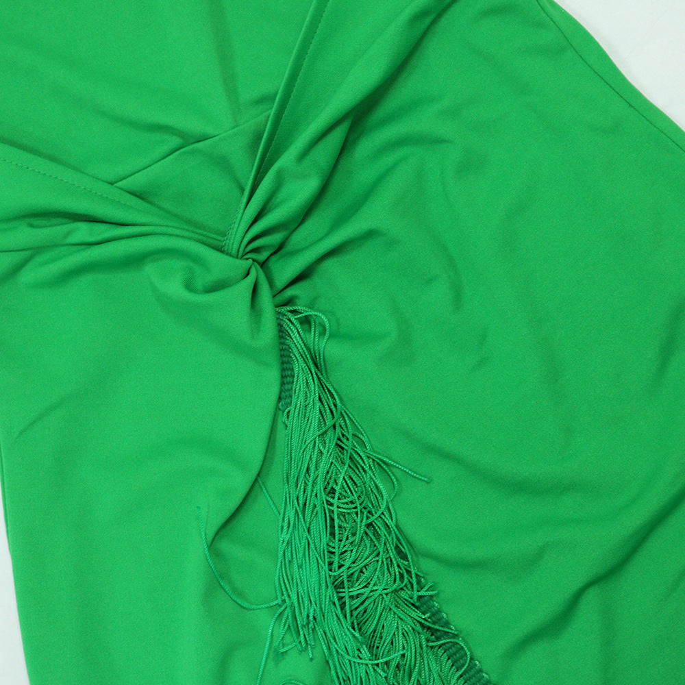 Womens Tassel Maxi Dress | Sleeveless Lace Up Bodycon Sheath | noémi