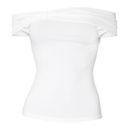 Off Shoulder Twist Front Top | Slim Fit Bardot Tee in Black or White | noémi
