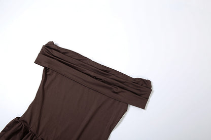 WomensSlim Fit Off Shoulder Dress with Scarf Collar and Backless Split | noémi