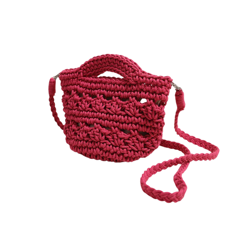 Colorful Crossbody Cotton Thread Rose Red without Lining