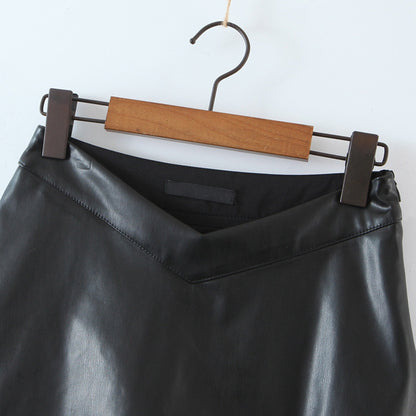 Faux Leather Mini Skirt | Black HighWaist Fit with Side Slit | noémi