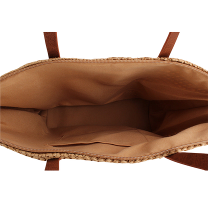 Brown Straw Woven Shoulder Bag – Pure Color Minimalist Tote for Daily Commute | noémi