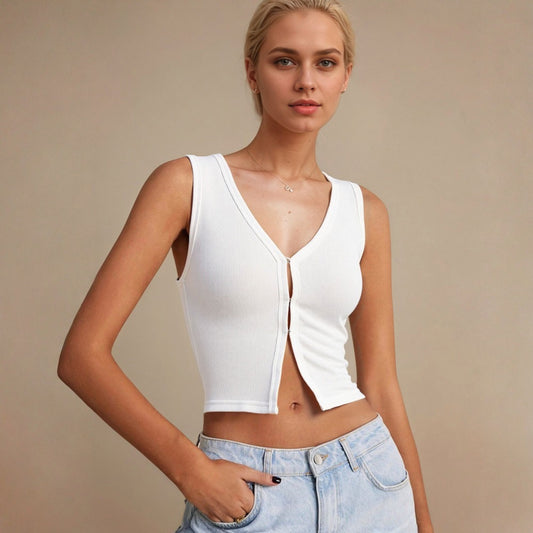 Summer Sleeveless V Neck Crop Top | noémi