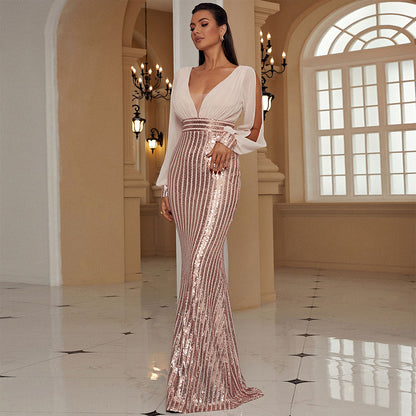 V Neck Long Sleeve Fishtail Maxi Dress | noémi