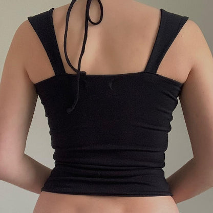Dual Strap Ruched Tank | Chic Stretchy Black Halter Camisole | noémi
