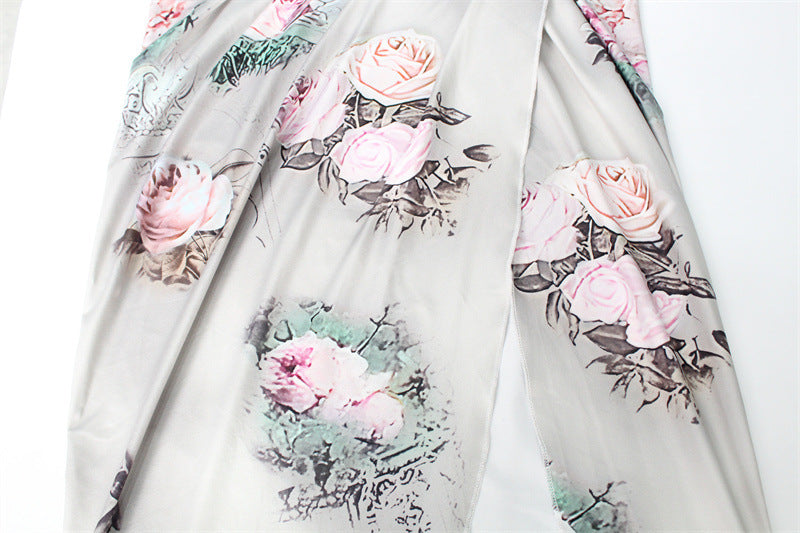 Satin Floral Maxi Dress | Cowl Neck with High Slit Dress | noémi