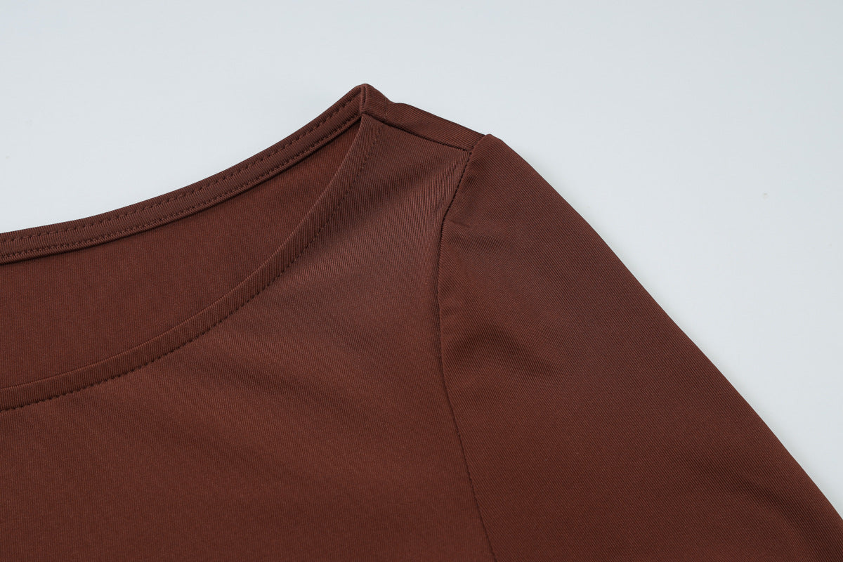 Womens Long Sleeve Round Neck Maxi Dress with Waist Cutout | noémi