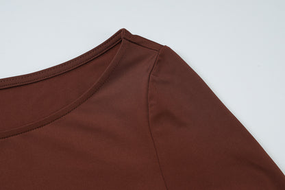 Womens Long Sleeve Round Neck Maxi Dress with Waist Cutout | noémi