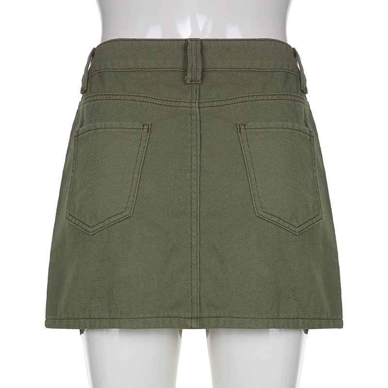 Olive Green Cargo Mini Skirt | Low Rise Utility Y2K Street Style with Pockets | noémi