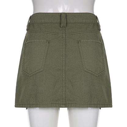 Olive Green Cargo Mini Skirt | Low Rise Utility Y2K Street Style with Pockets | noémi
