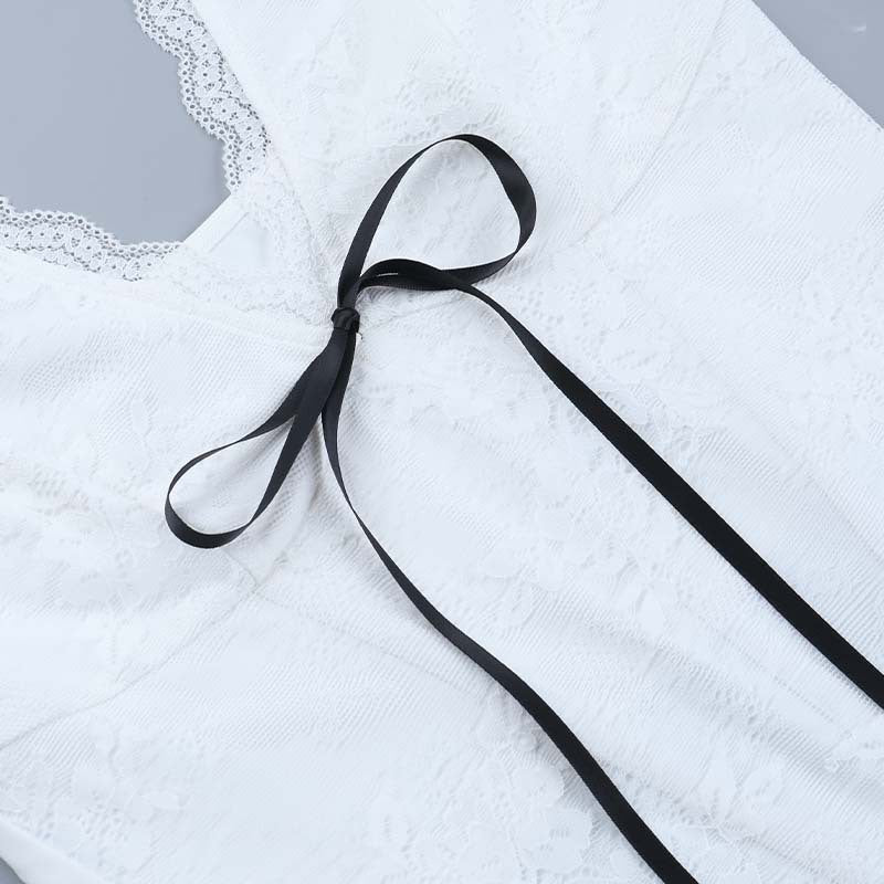 White Lace Trim VNeck Bow Tie Tank Top | Soft Stretch | noémi