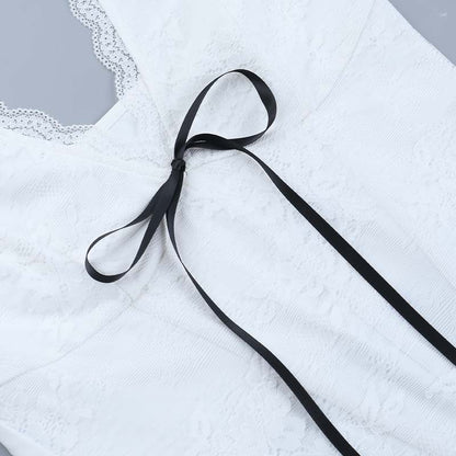 White Lace Trim VNeck Bow Tie Tank Top | Soft Stretch | noémi