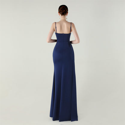 Satin Fishtail Dress | Beaded Bandeau with Slit | noémi
