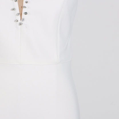 White Rhinestone Mini Dress | Sleeveless Tube Top Backless Dress | noémi