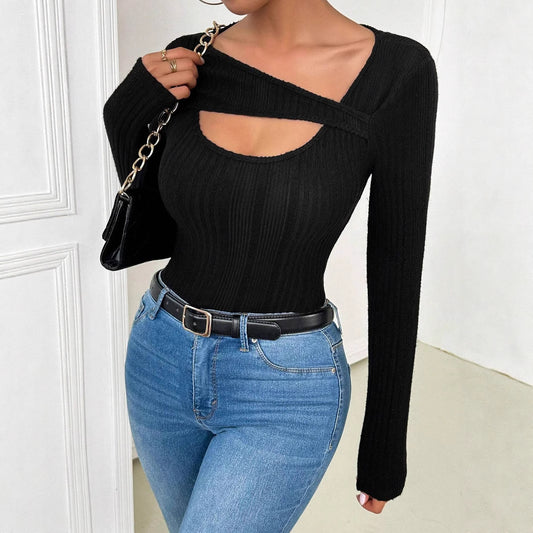 Women’s Collar Cutout Long Sleeve Top | Hollow Out Design | noémi