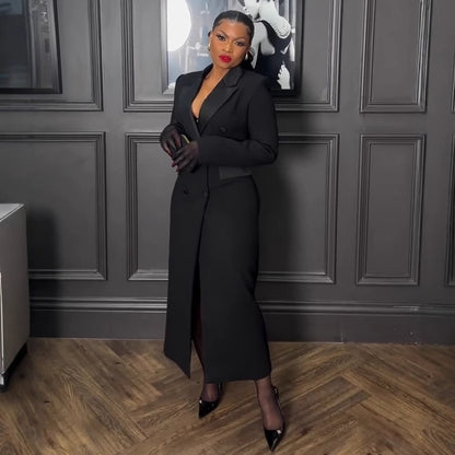 Womens Long Blazer Dress | Slim Fit Collared Coat | noémi