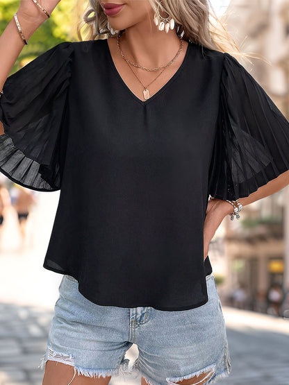 Pleated Short Sleeve Shirt Blouse | noémi