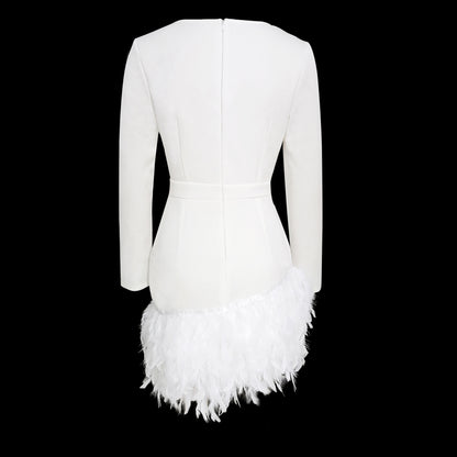 Deep V Feather Trim Sheath Dress | noémi