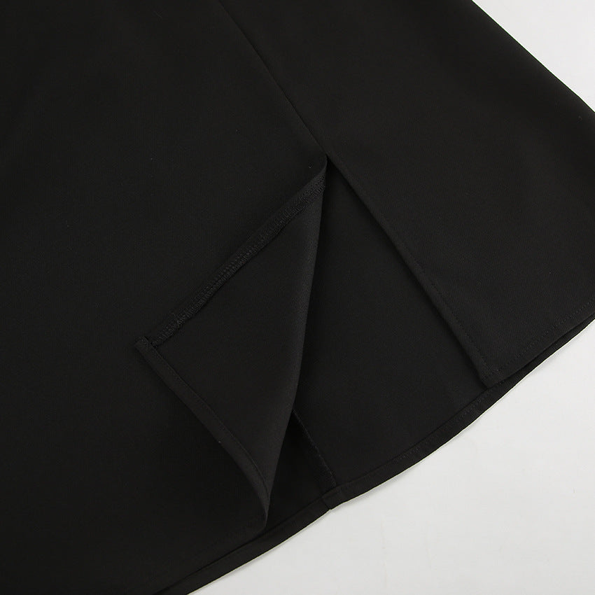 Long Sleeve V Neck Slim Fit Dress with Pleated Waist and Side Slit | noémi