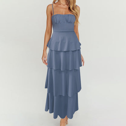 Womens Backless Dress with Layered Pleats and Lace Up Slim Fit | noémi