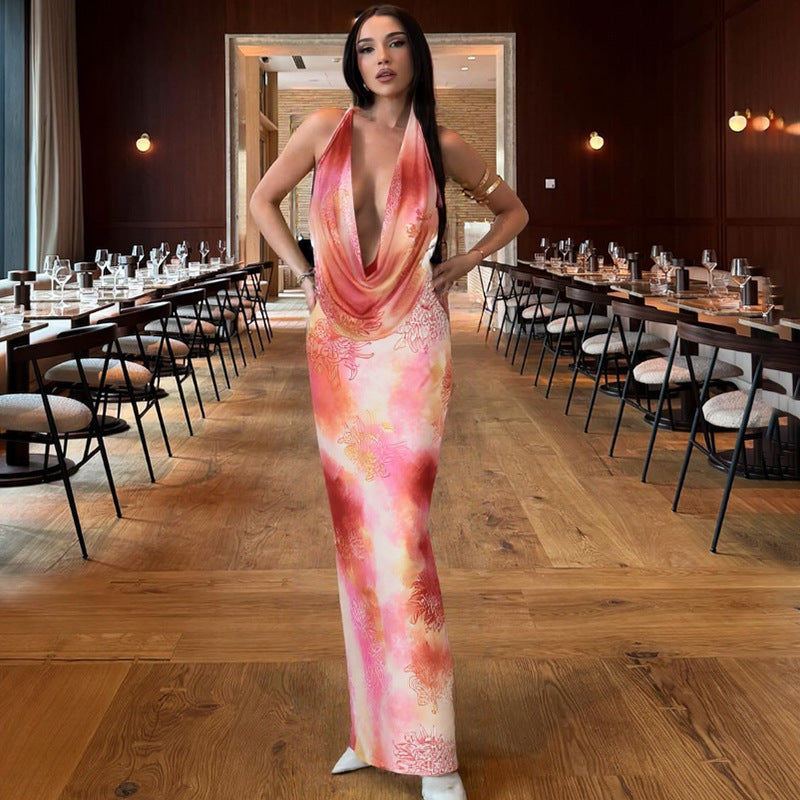 Women’s Summer Backless Printed Slit Beach Dress | LaceUp Waist, Lightweight & Flowy | noémi
