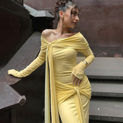 Womens Off Shoulder Slim Fit Lace Up Dress with Sheer Details | noémi