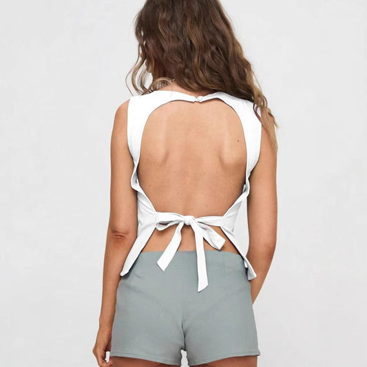 Backless Lace Up Strap Slim Fit Vest Top | noémi