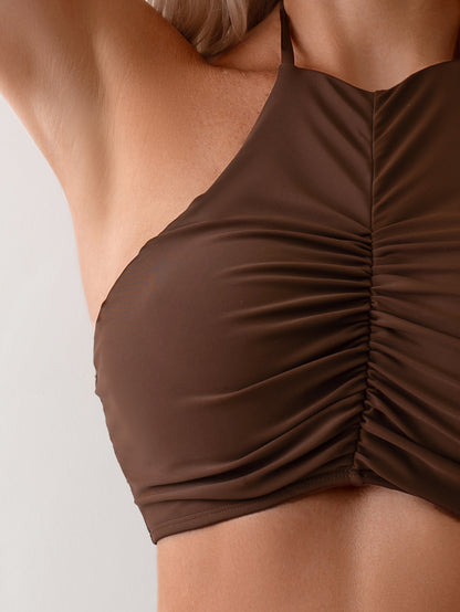 Pleated Halter Tube Top with Lace Up High Waist Swimsuit | noémi