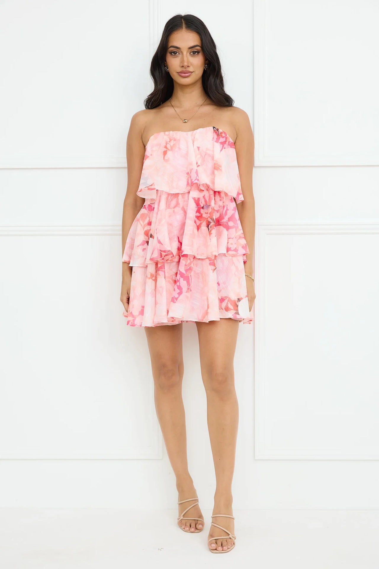 Chiffon Layered Strapless Draped Midi Dress | noémi