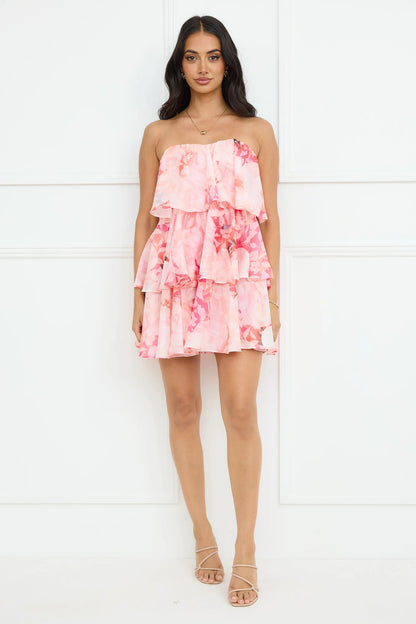 Chiffon Layered Strapless Draped Midi Dress | noémi