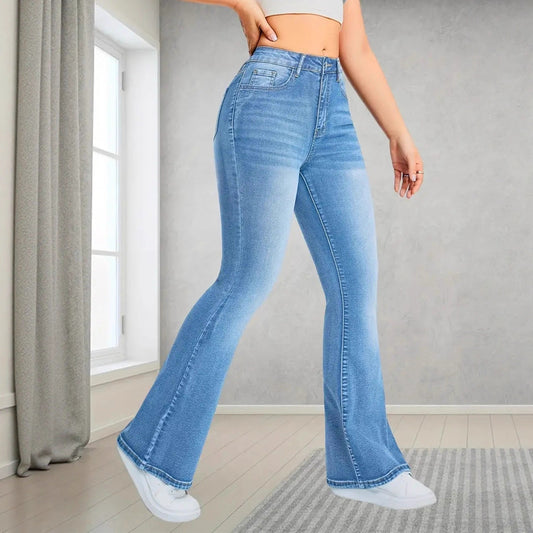 Women's Light Blue Stretch Flared Jeans | Slim Fit, Multi Pocket Design | noémi