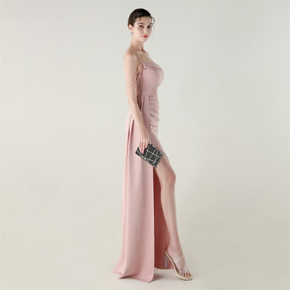 Satin Beaded Fishtail Dress | Spaghetti Straps, Thigh Slit | noémi