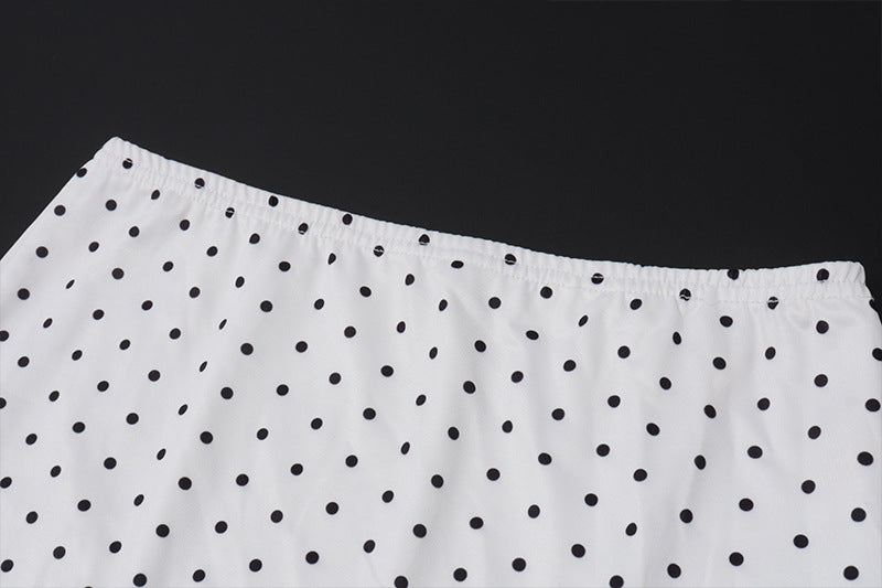 Fall Off Shoulder Knit Two Piece Set | Polka Dot Crop Top & Low Waist Midi Skirt | noémi