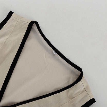 Cotton Two Piece Set for Women | Sleeveless Waistcoat High Waist Wide Leg Pants | noémi