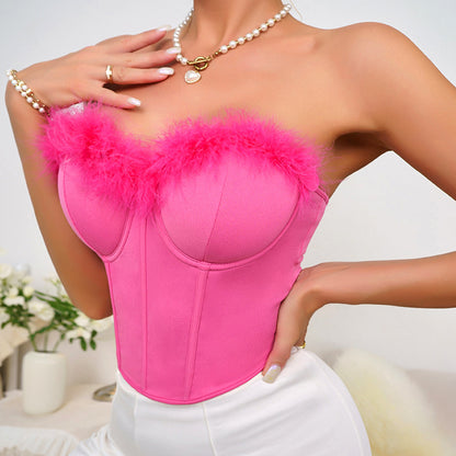 Feather Patchwork Corset Tube Top with Chest Pad and Boning Detail | noémi