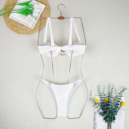 Three Piece Solid Color Bikini Set with Lace Up Detail | noémi
