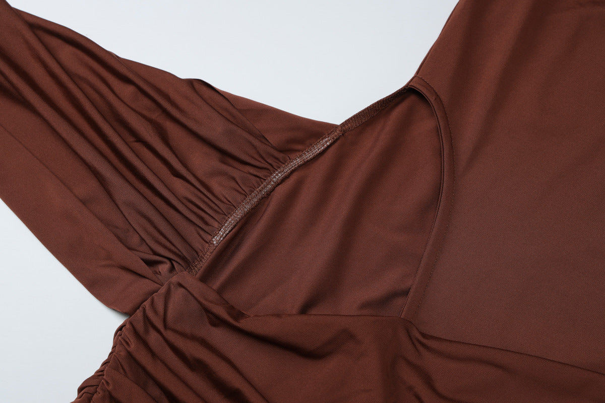 Womens Long Sleeve Round Neck Maxi Dress with Waist Cutout | noémi