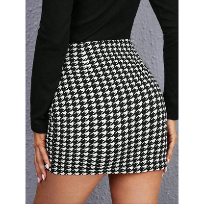 Houndstooth Wrap Mini Skirt | Black & White High Waist Bodycon Fit | noémi