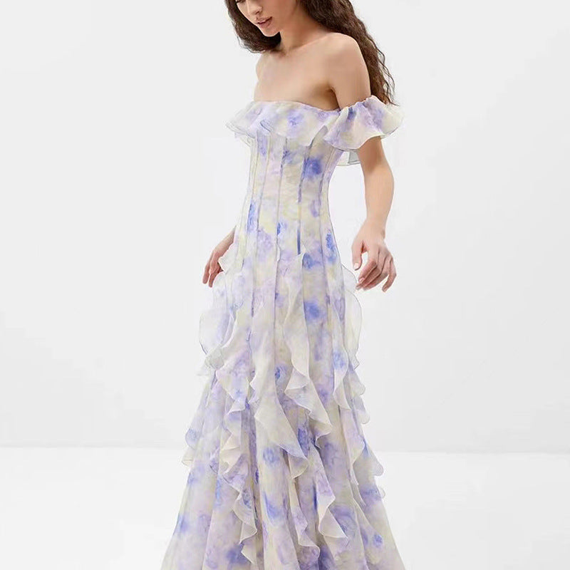 Off Shoulder Ruffled Maxi Dress | Dress with Controlled Waist Flowing Hem | noémi