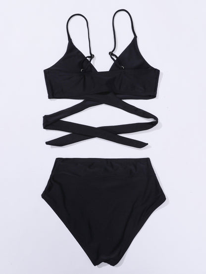 Solid Color Tied Criss Cross Split Bikini Swimsuit | noémi