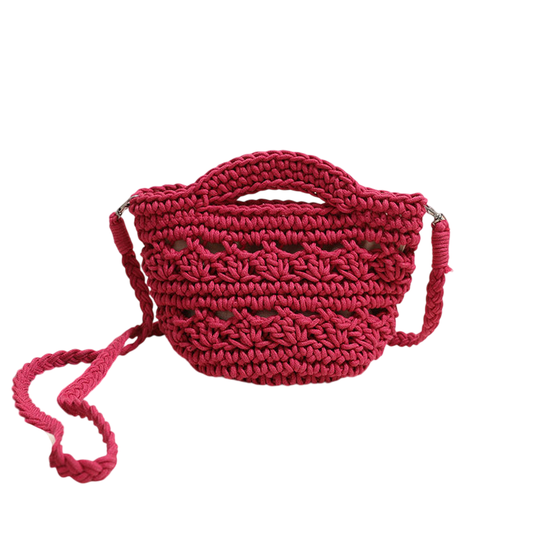 Colorful Crossbody Cotton Thread Rose Red with Lining