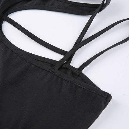 Womens CutOut Crop Top | Black Strappy One Shoulder Tank | noémi