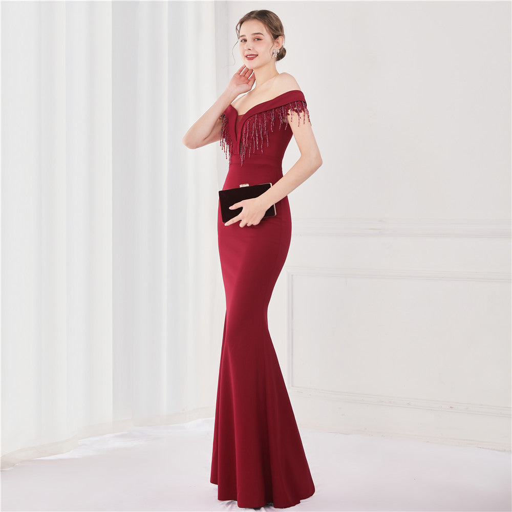 Off Shoulder Beaded Gown | Formal Long Dress | noémi