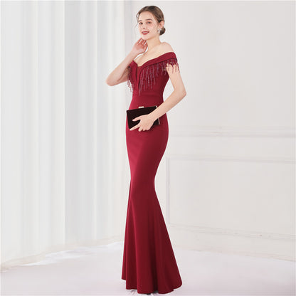 Off Shoulder Beaded Gown | Formal Long Dress | noémi