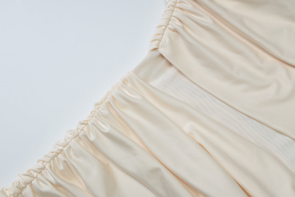 Summer Off Shoulder Pleated Dress | Mesh Stitching, Slim Fit | noémi